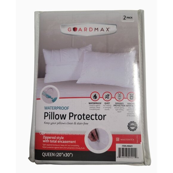 Guardmax Waterproof Pillow Protector 2 Pack Queen 20"x30" Zippered Style - Picture 1 of 2